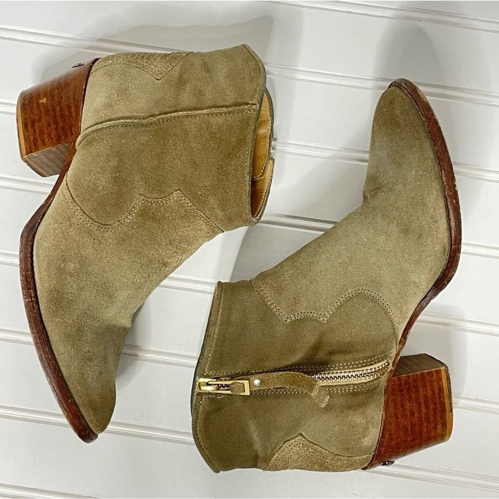 Zadig & Voltaire Molly Khaki Suede Wing Ankle Boots Spain 36 Western Block Heel - Picture 7 of 15